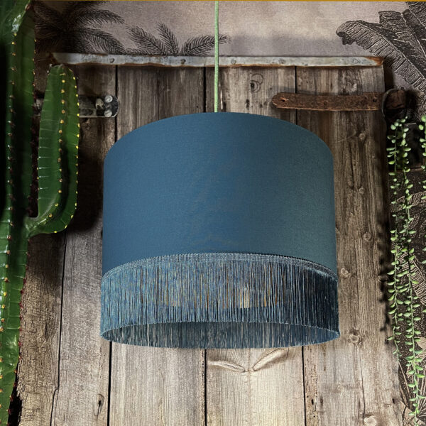 Love Frankie petrol cotton lampshade copper lining fringing