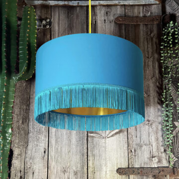 Love Frankie topaz cotton lampshade gold lining fringing