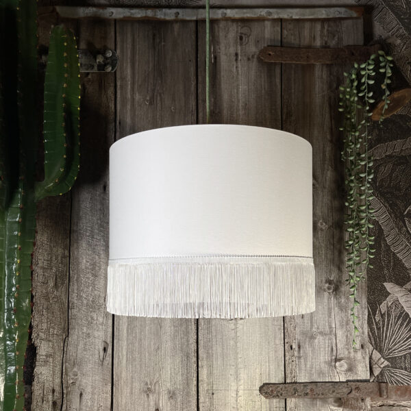 Love Frankie white cotton lampshade copper lining fringing