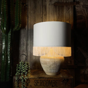Love Frankie white cotton lampshade gold lining fringing lamp