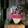 Acid Jungle Lampshade with Gold Lining and Pink Fringing - 16" x 10" - Light Off