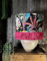 Acid Jungle Lampshade with Gold Lining and Pink Fringing - 16" x 10" - Light Off