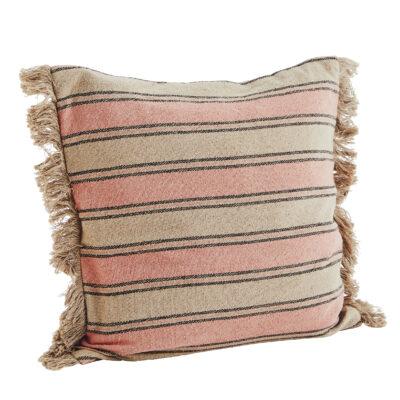 Coral & Sand Striped Cotton Cushion