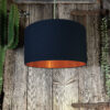 Love Frankie deep space navy cotton lampshade copper lining