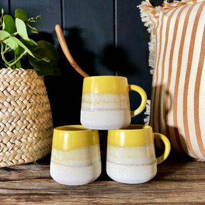 Dip Glazed Tea Mug In Sunshine Yellow and Bone