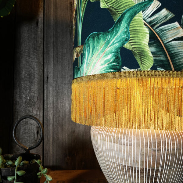 Magic Fruits Lampshade with Gold Lining and Gold Fringing- 14" x 10" - Close Up