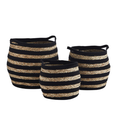 Striped Seagrass Baskets in Black - 3 Sizes available