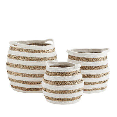 Striped Seagrass Baskets in White - 3 Sizes available