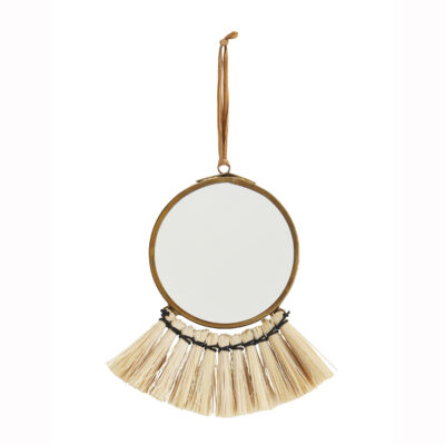 Love Frankie brass circular frame with grass fringe