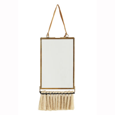 Love Frankie brass rectangular mirror with grass fringe