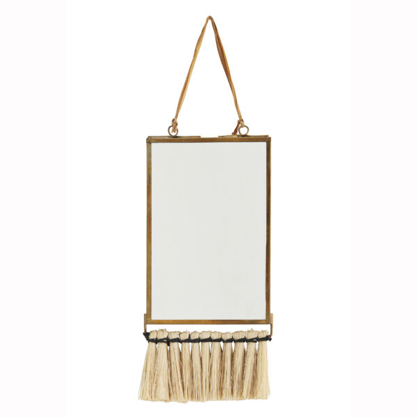 Love Frankie brass rectangular mirror with grass fringe