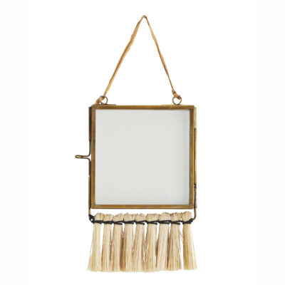 Love Frankie brass square mirror with grass fringe