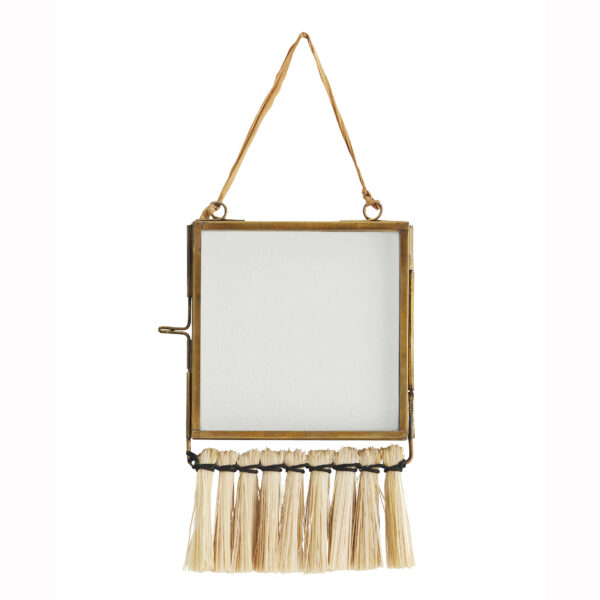 Love Frankie brass square mirror with grass fringe