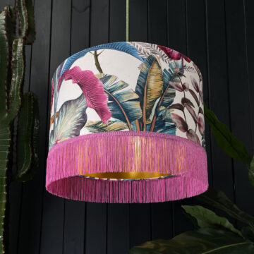 Love Frankie velvet lampshade ice jungle gold lining fringing