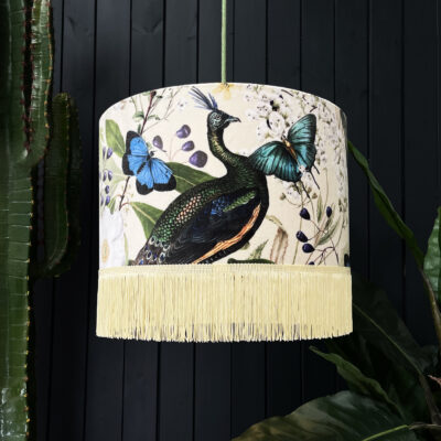 Love Frankie mythical plumes velvet lampshade parchment fringing
