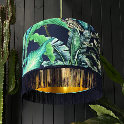 Tropical Palm Banana Leaf luxurious Emerald Green fabric Velvet Lampshade Jungle 