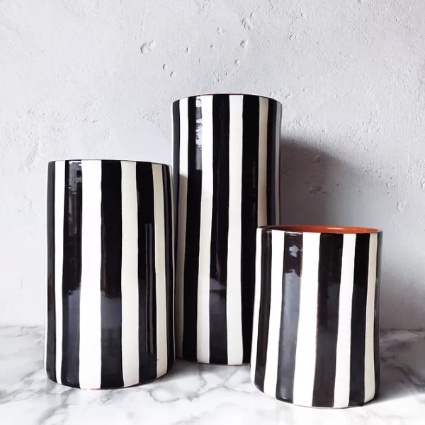 Monochrome Black and White Stripe Vases