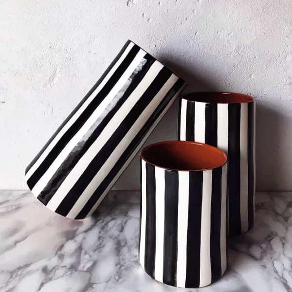 Monochrome Black and White Stripe Vases
