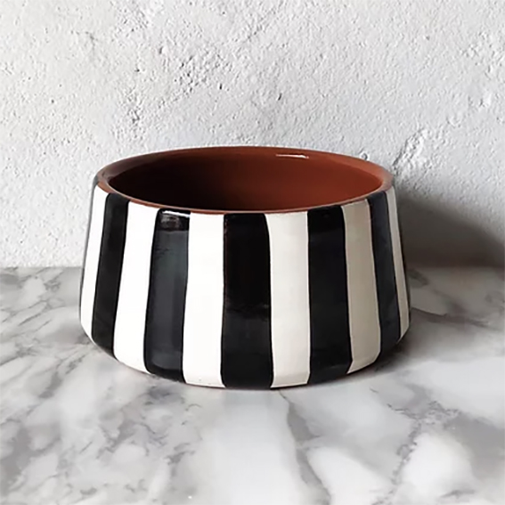 Monochrome Black and White Stripe Bowl - Medium