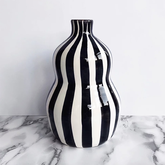 Monochrome Black and White Stripe Rotund Vase - Large