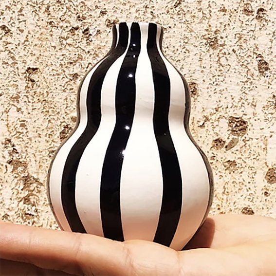 Monochrome Black and White Stripe Rotund Vase - Small