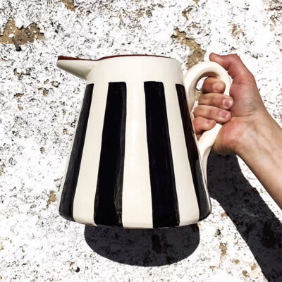 Monochrome Black and White Stripe Pitcher - Large