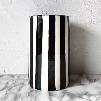 Monochrome Black and White Stripe Vase - Medium