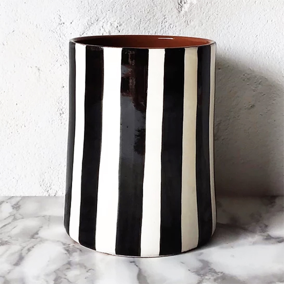 Monochrome Black and White Stripe Vase - Small