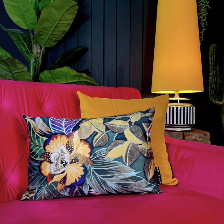 Love Frankie in bloom velvet bolster cushion
