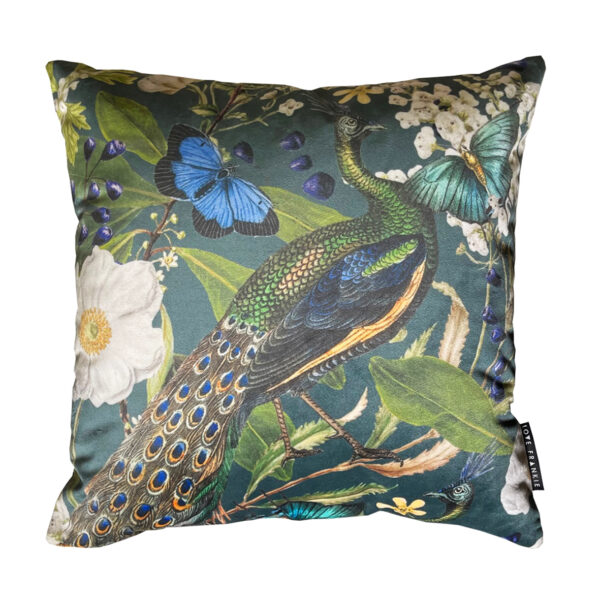 love frankie mythical plumes emerald velvet cushion LARGE