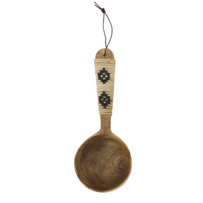 Mango Wooden Serving Spoon With Patterned Cane Handle