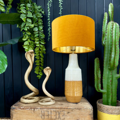 70's Inspired Ceramic Lamp in Tan & Bone