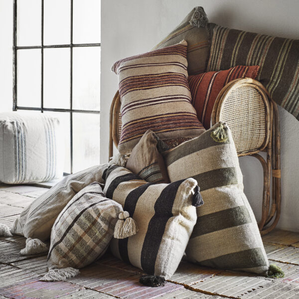 Linen and Black Striped Cushions with Tassels