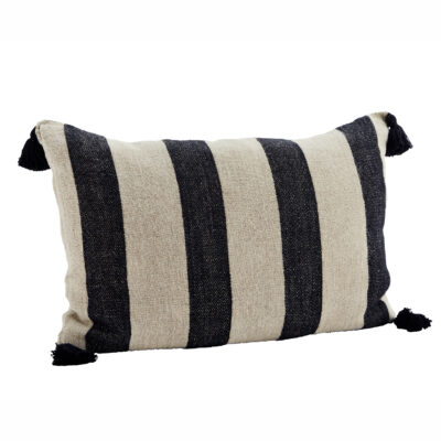 Linen and Black Striped Cushions with Tassels