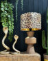 Love Frankie luxe leopard lampshade on wooden barrel table lamp
