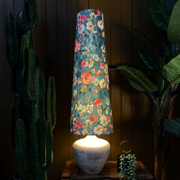 Hazy Meadow Velvet oversized Cone Lampshades In Fly Catcher - Light on
