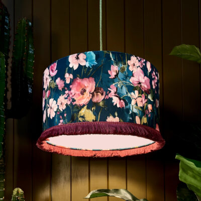 Love Frankie Woodstock Lampshade kingfisher with Peaches and Cream Lining
