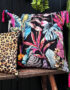 Love Frankie acid jungle velvet cushion with pink tassels