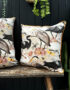 Love Frankie bird song velvet cushion in bone with caramel piping