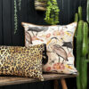 Love Frankie bird song velvet cushion in bone with caramel piping