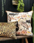 Love Frankie bird song velvet cushion in bone with caramel piping