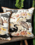 Love Frankie bird song velvet cushion in bone with caramel piping