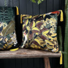 Love Frankie brushwood velvet cushion with yellow tassels