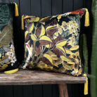 Love Frankie brushwood velvet cushion with yellow tassels