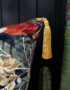 Love Frankie brushwood velvet cushion with yellow tassels