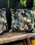 love Frankie fools paradise velvet cushion with yellow piping