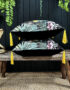 love Frankie fools paradise velvet cushion with yellow tassels
