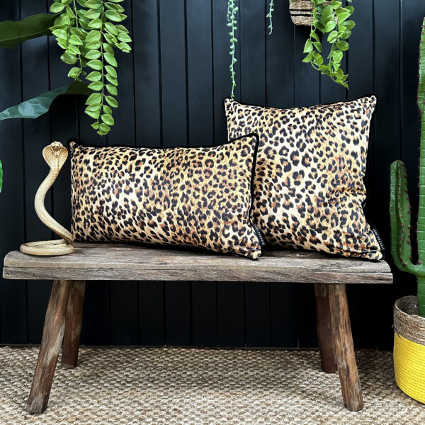 love Frankie luxe leopard velvet bolster cushion with black tassels