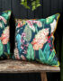 Love Frankie magic fruits velvet cushion with yellow piping