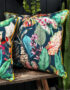 Love Frankie magic fruits velvet cushion with yellow piping